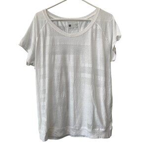 Xersion Athletic Top Size Large Short Sleeve Striped Semi Sheer White Sporty NEW